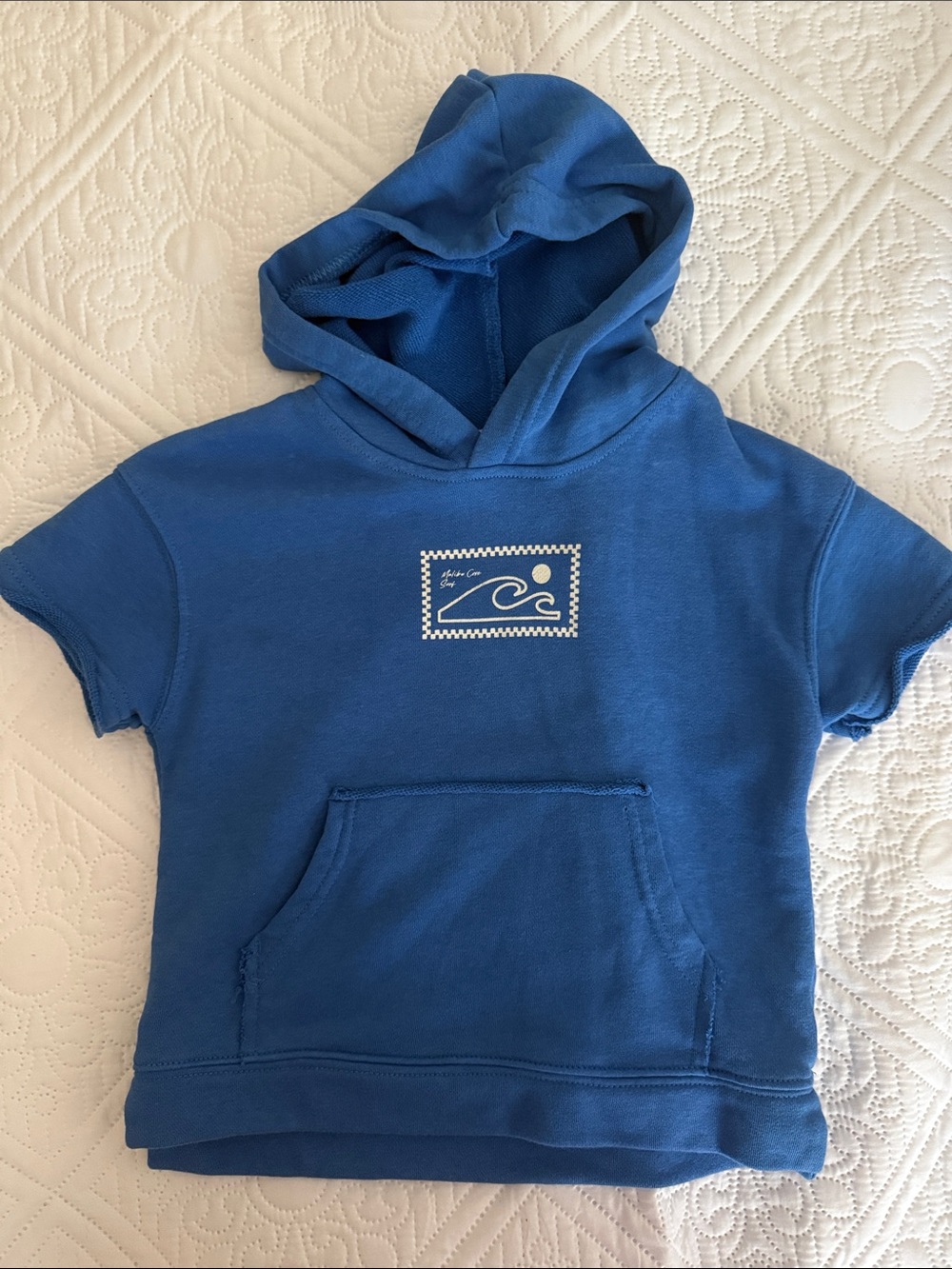 Kids Blue Short-Sleeve Hoodie with Wave Logo